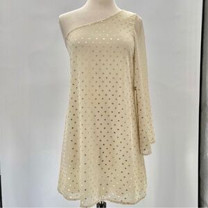 MONACO ~ Gold Polka Dot One-Shoulder Dress ~ Size S